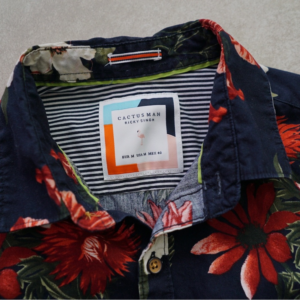 Navy Blue with Tropical Print Button Down
